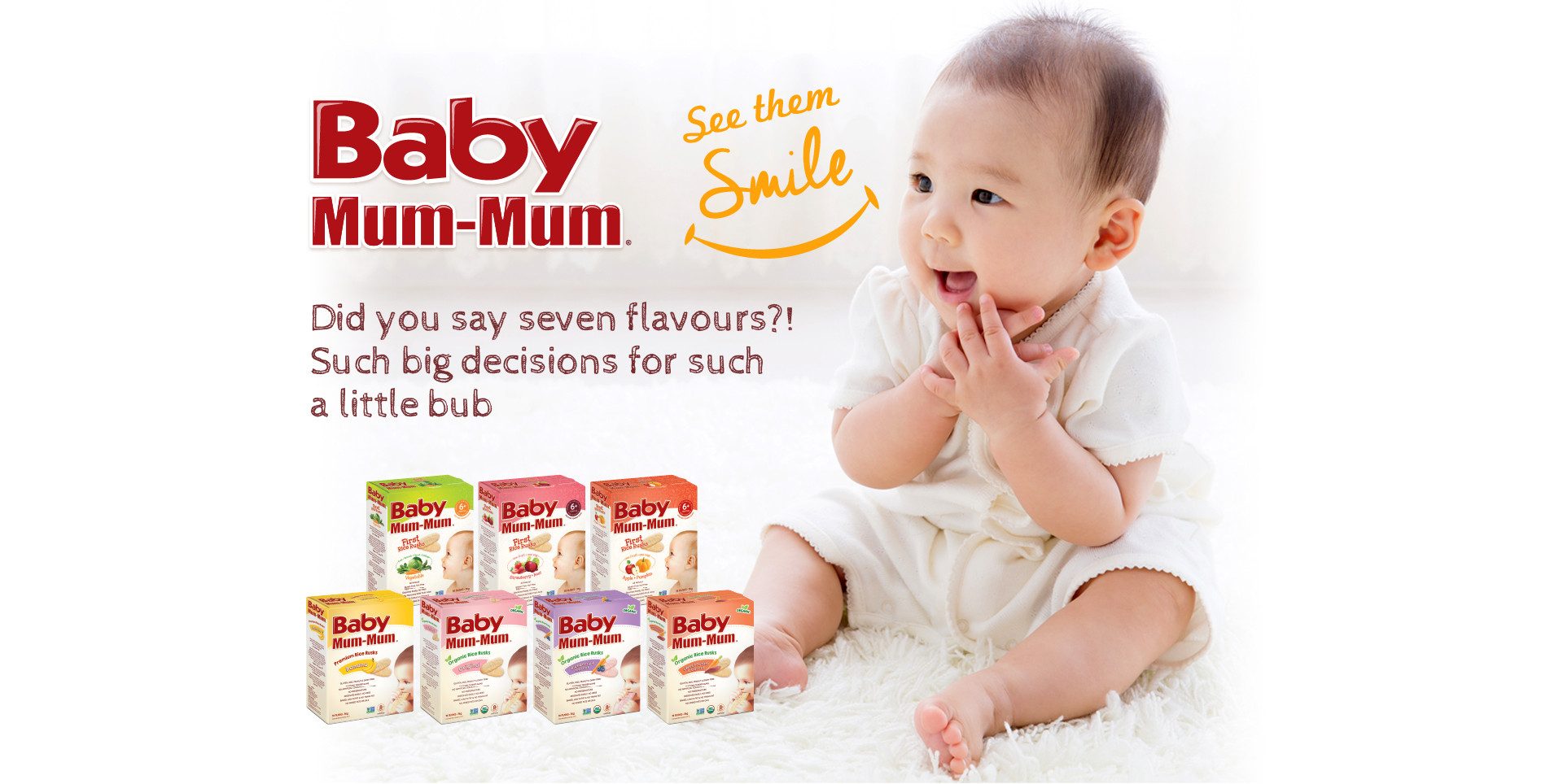Happy baby wanting with Products